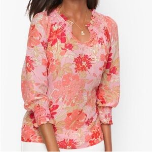 Talbots Vibrant Floral Blouse - Pink and Red